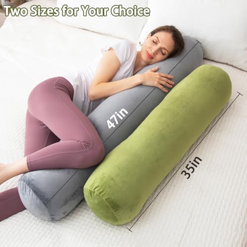 1 MIDDLE ONE Bolster Pillow for Bed, Long Round Body Pillow for Adults with Removable Velvet Cover, Decorative Tube Roll Cylinder Pillow, 47 x 7.87 Inch, Green - Image 2