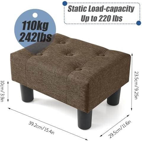 BRIAN & DANY Small Foot Stool, Linen Foot Stools with Legs, Stable Small Footstool for Living Room, Dark Brown - Image 3