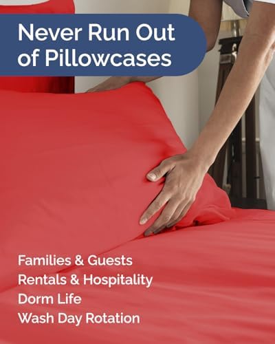 Standard Pillow Cases - 6 Pack Soft Pillowcase Covers - 20" x 26" (Red) - Image 5