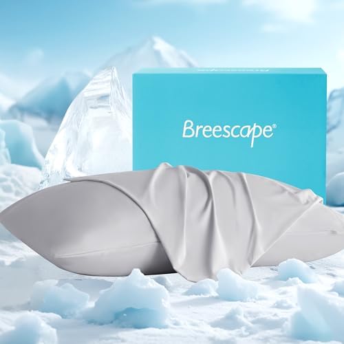 Breescape Cooling Pillow Cases Queen Size Set of 2, BlendTek™ Cooling Technology for Hot Sleepers & Night Sweats, Silky Soft Cool Pillowcases for Hair & Skin Care, 20" x 30", Misty Gray by Breescape