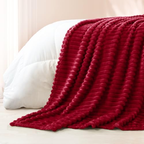 Exclusivo Mezcla Striped Queen Size Fleece Blanket for Bed, Deep Red - Image 6