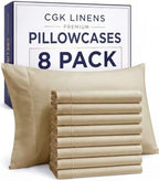 King Pillow Cases - 8 Pack Super Soft Pillowcase Covers - 20" x 40" (Beige) by CGKUnlimited