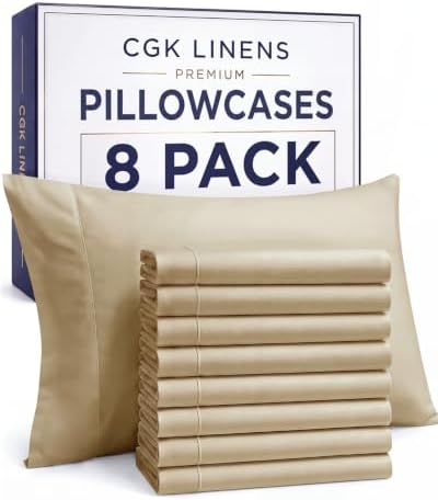 King Pillow Cases - 8 Pack Super Soft Pillowcase Covers - 20" x 40" (Beige) by CGKUnlimited
