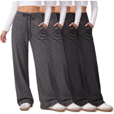 Liloak Womens Sweatpants Multi Pack Wide Leg Baggy Pants with Pockets by Liloak