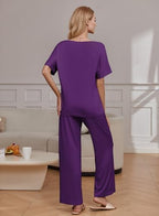 Ekouaer Pajama Sets Womens 2 Piece Short Sleeve Long Pants Pjs Lounge Set - Image 2