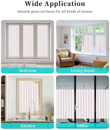 Window Privacy Film Frosted, Pink Lines Reusable Static Cling Window Tints, Modern Vertical Striped Vintage Minimalist Heat Control Windows Films for Offices, Balcony, 29.5 x 118 Inches - Image 7