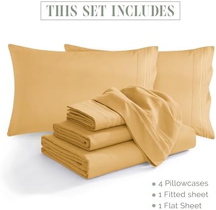 Elegant Comfort 1500 Premium Quality 6-Piece Bed Sheet Set - 18-24 Inch Extra Deep Pocket, Smart Storage Pockets, Wrinkle Free Ultra Soft 6PC Extra Deep Pocket Sheets, Full, Gold - Image 4