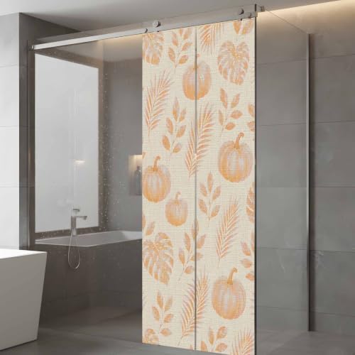 Window Privacy Film Frosted, Orange Pumpkins Fall Static Cling Door Window Covering, Thanksgiving Tropical Palm Rustic UV Blocking Windows Film for Office, Hotel, Bedroom, 29.5 x 78.7 Inches - Image 5