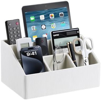 PU Leather Desk Organizer, Remote Control Holder, Ivory by MEIBOOCH