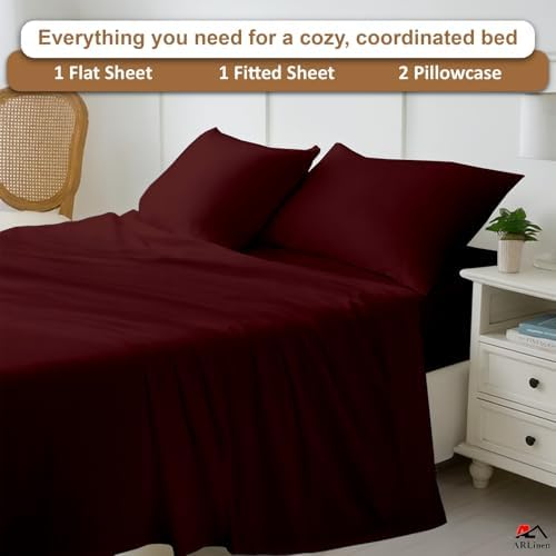 ARlinen RV Bunk Sheet Set, 34x75, 4 Piece Egyptian Cotton, Burgundy - Image 5