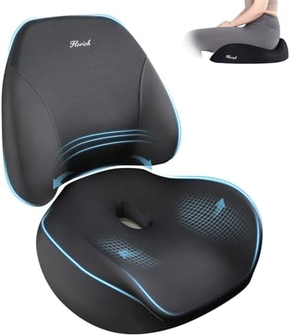 FLORICH Ergonomic Memory Foam Car Seat Cushion with Lumbar Support, Non-Slip, Washable Driving Seat Cushion for Back & Sciatica Pain Relief, Large Car Seat Cushion Driver, Office-Black by FLORICH
