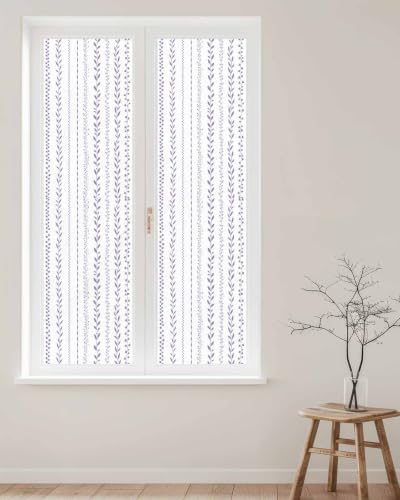 Window Privacy Film Frosted, Modern Minimalist Reusable Static Cling Window Tints, Rustic Leaves Stripes Pattern Purple Heat Control Windows Films for Offices, Balcony, 29.5 x 118 Inches - Image 2