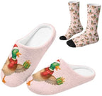 Jeiento Winter Fuzzy Slipper and Crew Socks Warm Winter Shoes Lightweight Soft Cushion House Slipper Bedroom Shoes by Jeiento