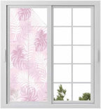 Window Privacy Film Frosted, Pink Yellow Palm Trees Tropical Static Cling Door Window Covering, Summer Beach Botanical UV Blocking Windows Film for Office, Hotel, Bedroom, 29.5 x 78.7 Inches by Unknown
