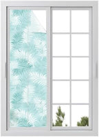 Window Privacy Film Frosted, Teal Blue Botanical Reusable Static Cling Window Tints, Summer Palm Leaves Foliage Tropical Heat Control Windows Films for Offices, Balcony, 29.5 x 118 Inches by Unknown