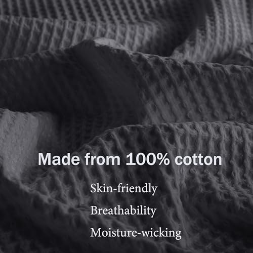 100% Egyptian Cotton Waffle Weave Throw Blanket for Bed Couch Sofa Home Decor, Soft Lightweight Bed & Couch Blanket for All Seasons (Dark Grey - Full Size - 84 * 90") - Image 3