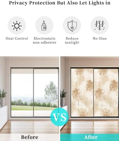 Window Privacy Film Frosted, Beige Palm Trees Tropical Static Cling Door Window Covering, Summer Beach Botanical UV Blocking Windows Film for Office, Hotel, Bedroom, 29.5 x 78.7 Inches - Image 6
