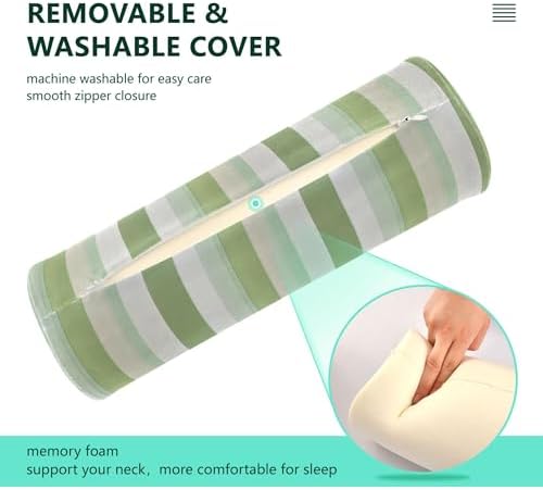 Bolster Pillows for Bed Cylinder Neck Roll Pillow Round Pillow Cases Long Cylinder Pillow Memory Foam Back Support LightGreen Stripe - Image 4