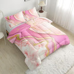 Nttopship Pink Marble Comforter Set 3 Pieces Twin Size Quicksand Gold Powder Marble Bedding Set Soft Microfiber Minimalist Wind Room Decor Comforter Sets with 2 Pillowcases - Image 3