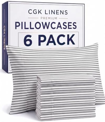 King Pillow Cases - 6 Pack Pillowcase Covers - 20" x 40" (Grey Stripes) by CGKUnlimited