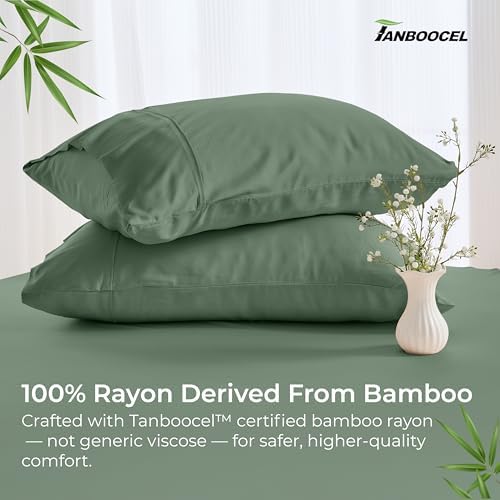 GOKOTTA Pillow Cases Queen Size Set of 2, Cooling Pillowcases for Hot Sleepers, 100% Rayon Derived from Bamboo Envelope Soft Pillowcases (Green) - Image 4