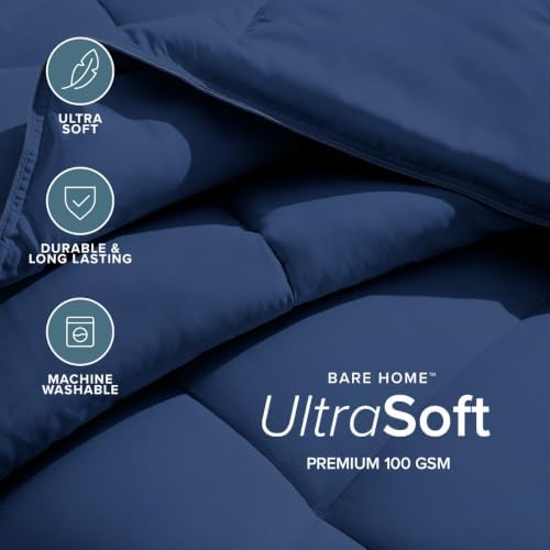 Bare Home Duvet Insert Comforter (California King, Dark Blue) - Image 3