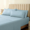 LuxClub 5 PC Split King Size Sheet Set Bed Sheets, Breathable Luxury Sheets, Deep Pockets 18" Wrinkle Free Cooling Sheets Machine Washable Hotel Bedding (Split King, Striped Light Blue) by LuxClub