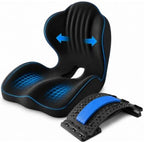 Seat Cushion and Lumbar Back Stretcher 2-Piece Pack, L-Shaped Ergonomic Memory Foam Chair Cushion with Non-Slip Base, Manual Lower Back Massager for Office, Car and Home, Black and Blue by Unknown