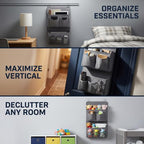 2 Pcs Wall Hanging Organizer with 4 Hooks, Oxford Fabric Over the Door Organizer with Mesh Pockets, Space Saving Storage Bag for Bedside Dormitory Bedroom, Books and Electronics, Grey - Image 5