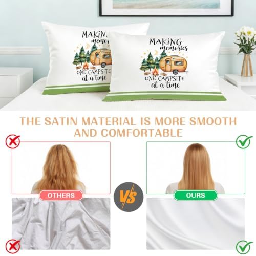 Camping Satin Pillowcases King Size Set of 2 Cooling Fall Summer Nature Forest Car Tree Moon Silk Pillow Cases for Hair and Skin Smooth Soft Zippered Throw Pillow Covers for Women Men 20"x36" - Image 5