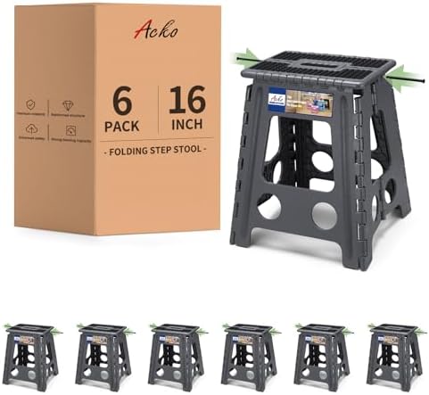 ACKO 16" 6 Pack Folding Step Stool, Safety Lock, Holds 400 lbs, Dot Gray by ACKO
