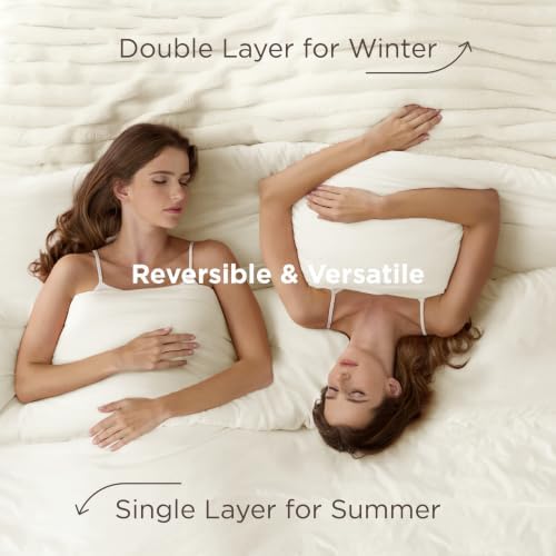 Bedsure 2-in-1 Comforter Set with Detachable Fleece Blanket, White Queen - Image 4