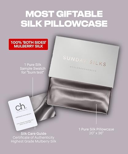 SUNDAYSILKS™ | Silk Pillow Cases | 100% Pure Silk Pillowcase | All Sides 22 Momme Premium Grade 6A Real Silk Pillowcase for Hair & Skin King, Queen Mulberry Silk Pillow Case, Zipper [Charcoal Essence] - Image 6