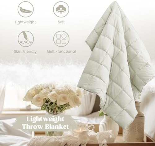 puredown® Soft Feather Down Throw Blanket Lightweight Packable Couch Throw for Indoor and Outdoor Use, Throw 50"X70", Ivory - Image 2