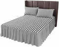 Ruffle Skirt Bedspread for Full Size Bed Modern Black White Stripe 3 Piece Bedding Cover with Pillow Sham,18In Drop Bedskirt Coverlet for Bedroom Dorm Geometric Line Minimalist Style by Chucoco