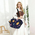 Outdoor Packable Picnic Blanket 2-in-1 Tote Bag, Waterproof Sandproof, Sun Moon Stars Zodiac Goth Purple Space Galaxy Constellation with Shoulder Strap & Inner Pockets for Camping, Beach, Family Use - Image 5