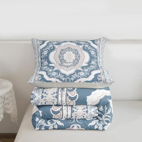 Erosebridal Light Blue White Floral King Comforter Set - Vintage Flower Bedding Set for Kids Adults | Boho Aesthetic Flowers Quilt | Farmhouse Cottage Bedroom Decor with 2 Pillowcases - Image 7
