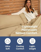 Standard Pillow Cases - 8 Pack Pillowcase Covers, 20" x 26" - Heathered Tan - Image 3
