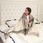 Pure Wool Plaid Throw Blanket,Super Soft Lightweight Home Decorative Throw - Image 2