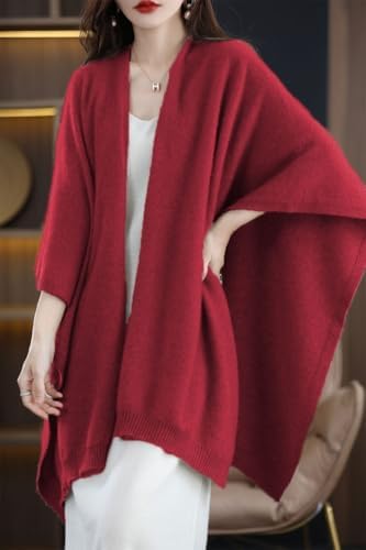 Women's Shawl Wrap Plus Size Cardigan 100% Merino Wool Poncho Cape Fall Winter Open Sweater Coat - Image 2