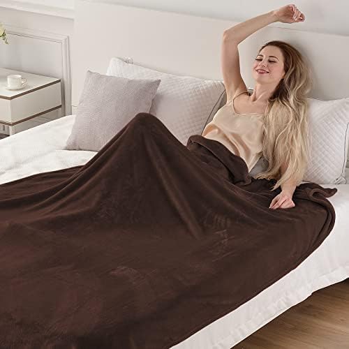 SOCHOW Flannel Fleece Blanket Queen Size, All Season Lightweight Super Soft Cozy Blanket for Bed or Couch, Brown 90inch X90'' - Image 5