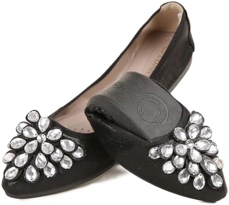 Flats Shoes for Women Rhinestone Wedding Ballerina Shoes Foldable Sparkly Comfort Slip on Flat Dressy Flats by ZQKSEOHS