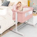 BABY JOY Bassinet Bedside Sleeper, 3 in 1 Folding Crib w/Adjustable Height, Mattress, Lockable Wheels, Storage Pocket & Carry Bag for Infant Newborn, Stationary & Rock, Portable Baby Bassinet (Pink) by BABYJOY