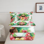 Erosebridal Cartoon Sloth Comforter Set Kawaii Sloth Bedding Palm Leaf Cherry Blossom Monstera Quilt Hawaiian Tropical Leaf Animal Duvet Insert for Kids Boys Girls, 3Pcs Full Size - Image 6