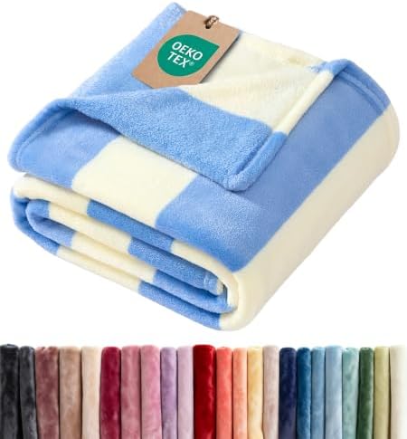 Blue Stripe Blanket Full Size - Flannel Fleece Luxury Kids Blanket by CGKUnlimited