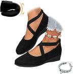 Women's Crisscross Strap Wedge Shoes,Womens Round Toe Ballet Wedge Dress Shoe Elegant Suede Comfy Slip-On Pump by Unknown