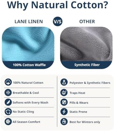 LANE LINEN Queen Blanket for Bed, 100% Cotton Waffle Weave - Sky Blue - Image 6