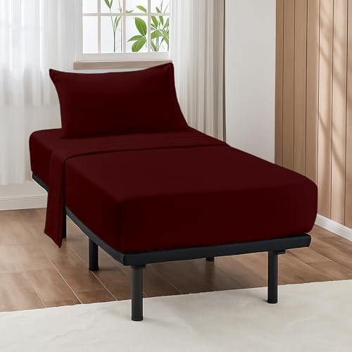 ARlinen 4 PCs Cot Sheets Sets 32" X 75", Egyptian Cotton Fitted Mattress Fits Upto 4"-8" Deep Perfect for Narrow Twin/RV Bunk/Guest Bed Replacement/Camping, Burgundy by ARlinen