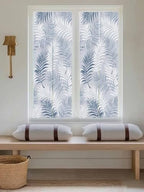 Window Privacy Film Frosted, Navy Blue Botanical Reusable Static Cling Window Tints, Summer Palm Leaves Foliage Tropical Heat Control Windows Films for Offices, Balcony, 29.5 x 118 Inches - Image 5