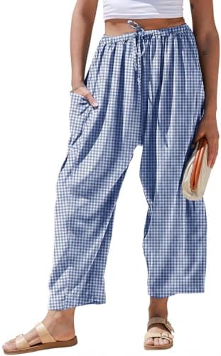 TARSE Womens Linen Wide Leg Striped Pants Casual Barrel Palazzo Harem Pants by TARSE